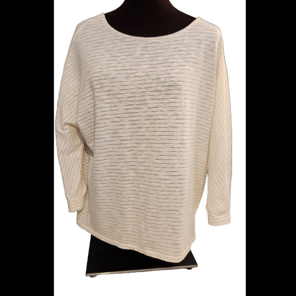 Chico's Cream and Silver Striped Top